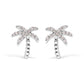 10K White Gold 1/10 Cttw Diamond  Encrusted Palm Tree Stud Earrings (H-I Color, I1-I2 Clarity)