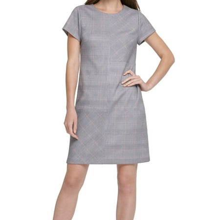 DKNY Women's Gray Menswear Print Shift Dress - Size 6