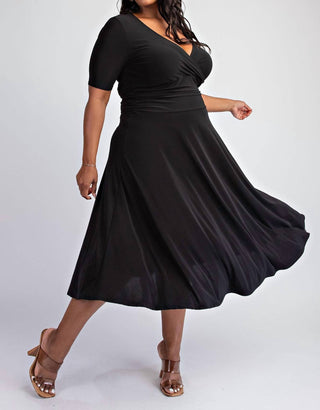 The Curve La - Plus Size Knit Surplice Midi Dress With Full Skirt