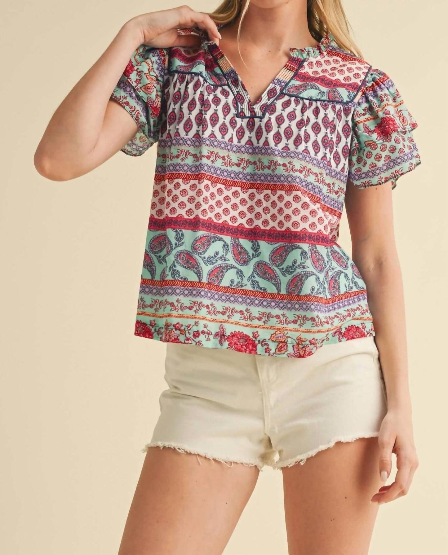 &Merci - Paisley Print Flutter Sleeve Top Final Sale