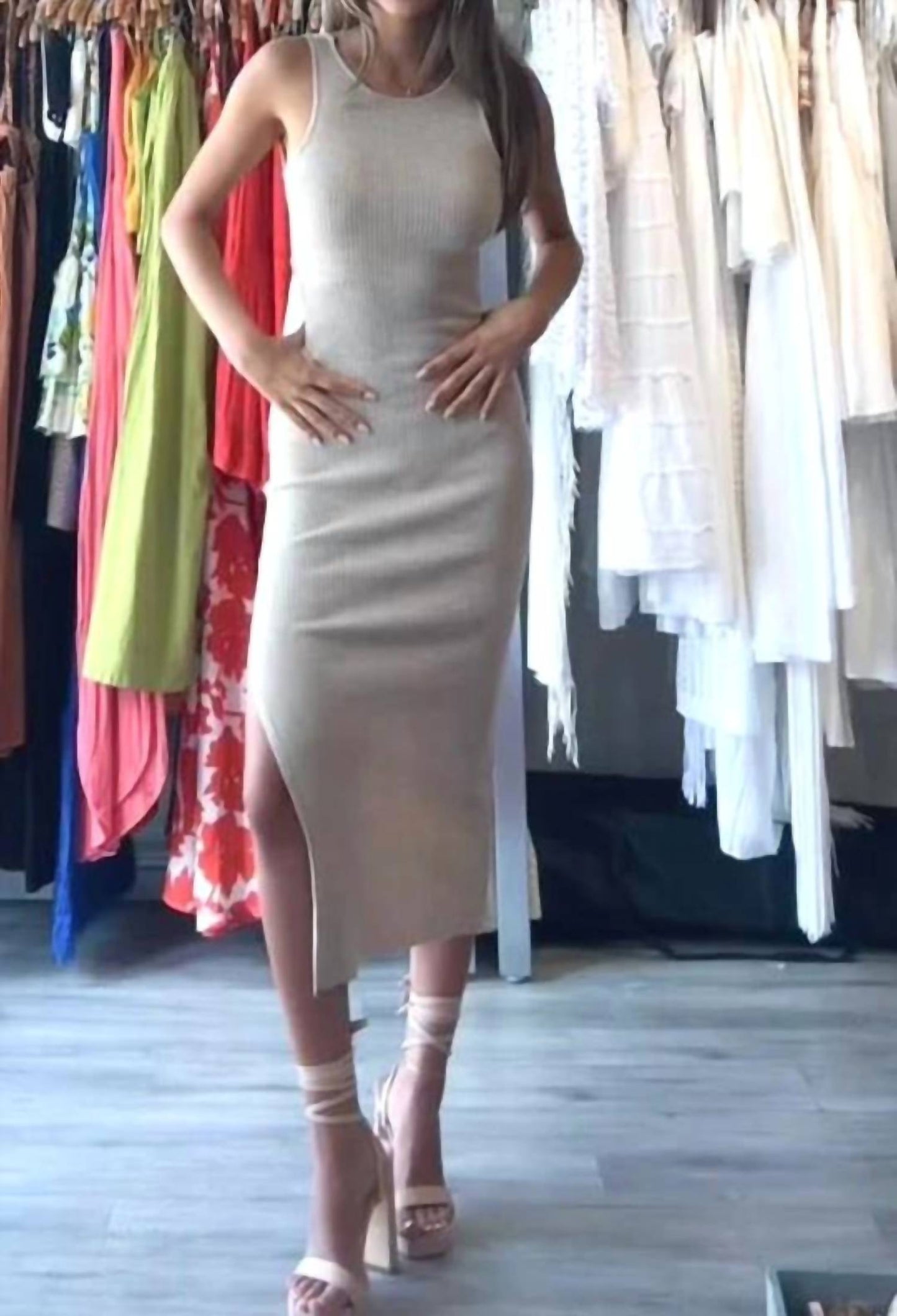 Elan - Twist Back Cut Out Maxi Dress - Sand