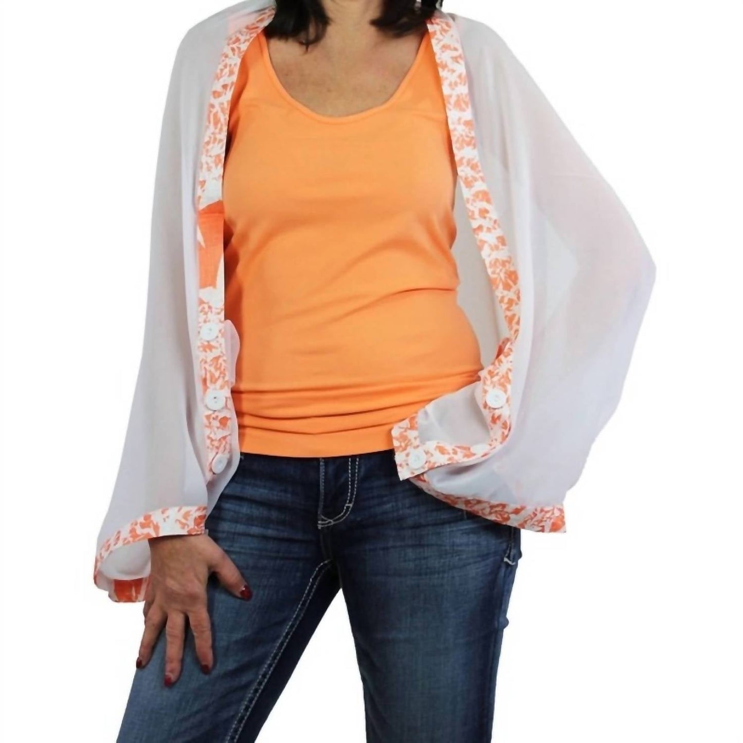 Magic Scarf - Women's Origami Trim Button Shawl Shrug Wrap