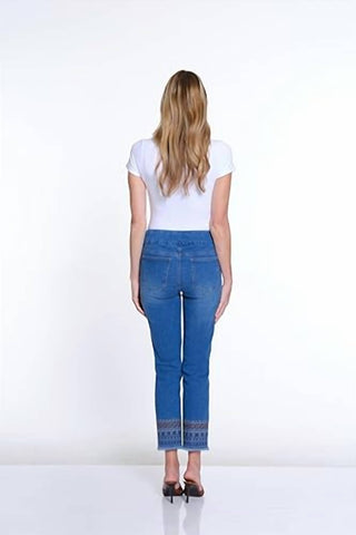 Slimsation By Multiples - Calça jeans lisa com barra bordada e barra reta