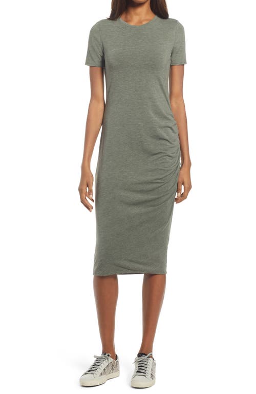 Vestido justo com franzido lateral verde besouro mesclado