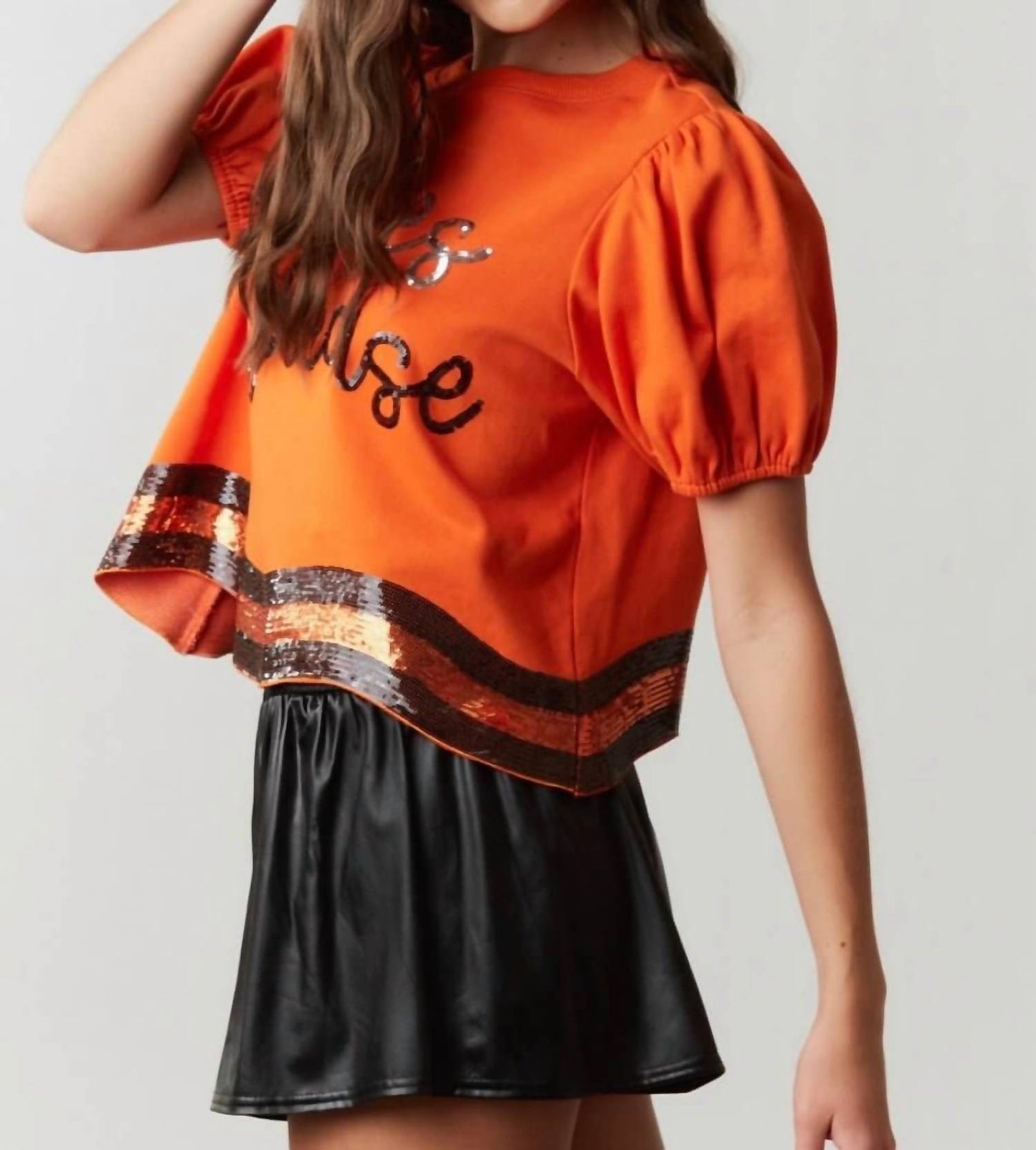 Peach Love - Witches Please Top: Sequins Embroidered Halloween Top