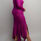 The Curve La - Plus Size Off Shoulder Metallic Knit Dress With Slit