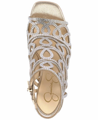 Jessica Simpson - Sandália feminina formal de salto agulha com strass dourado Opalite