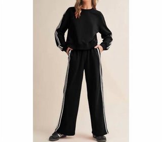 Aapparella - Stripe Sleeve Wide Leg Jogger Set