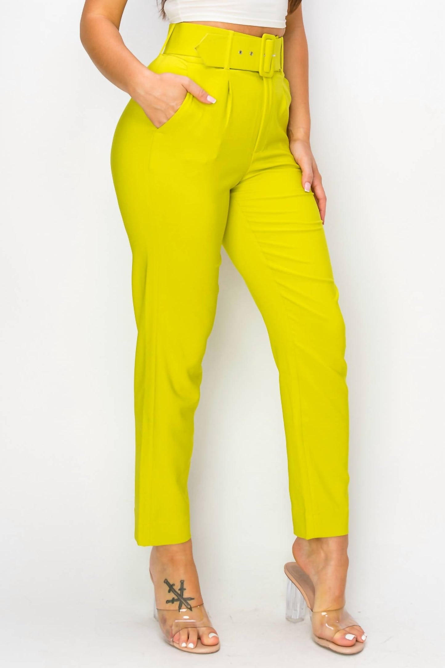 A.C.G. Los Angeles - Women's Ankle Slim Fit Cigarette Pants With Belt