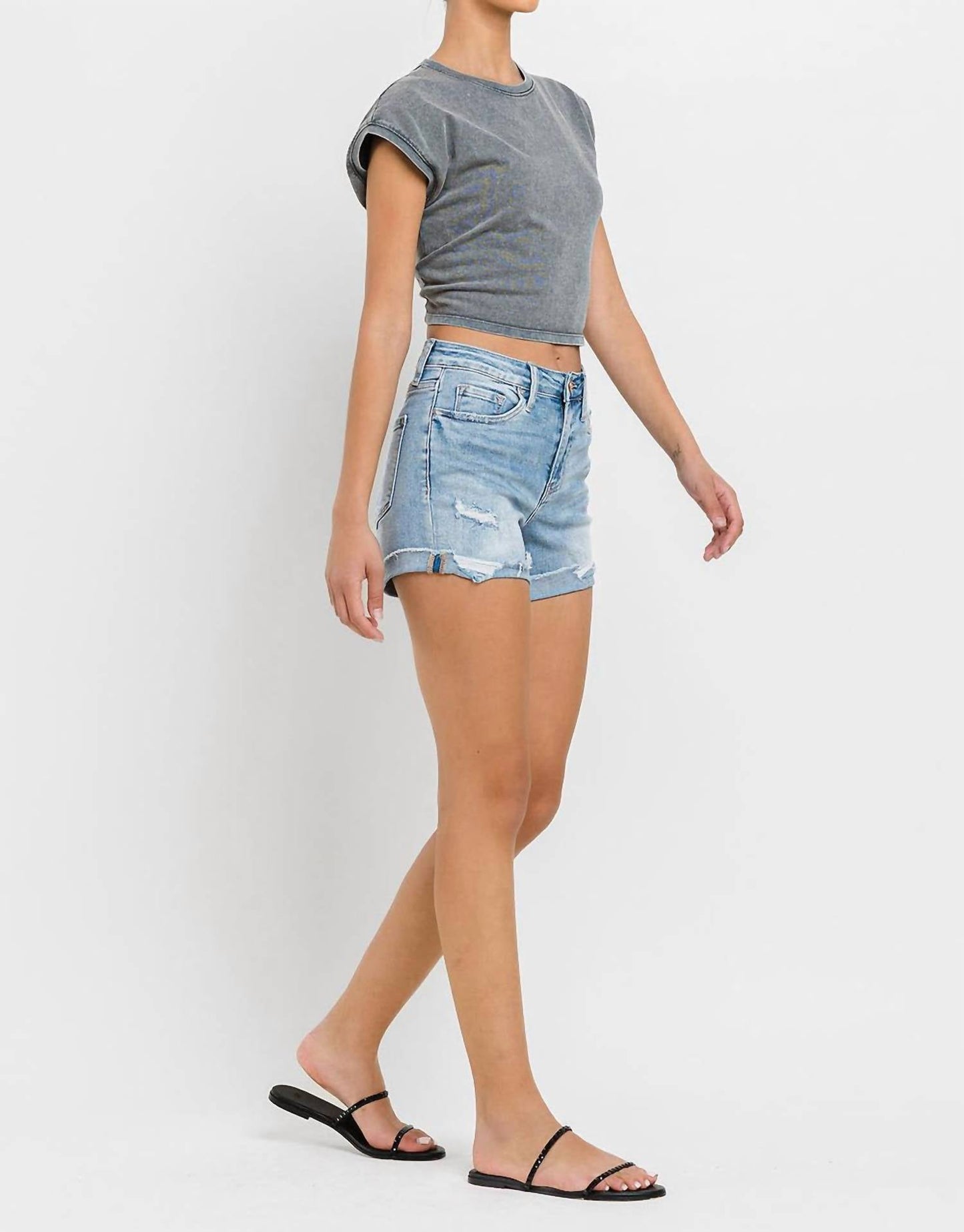 Vervet By Flying Monkey - Blu Bay High Rise Single Cuff Denim Shorts