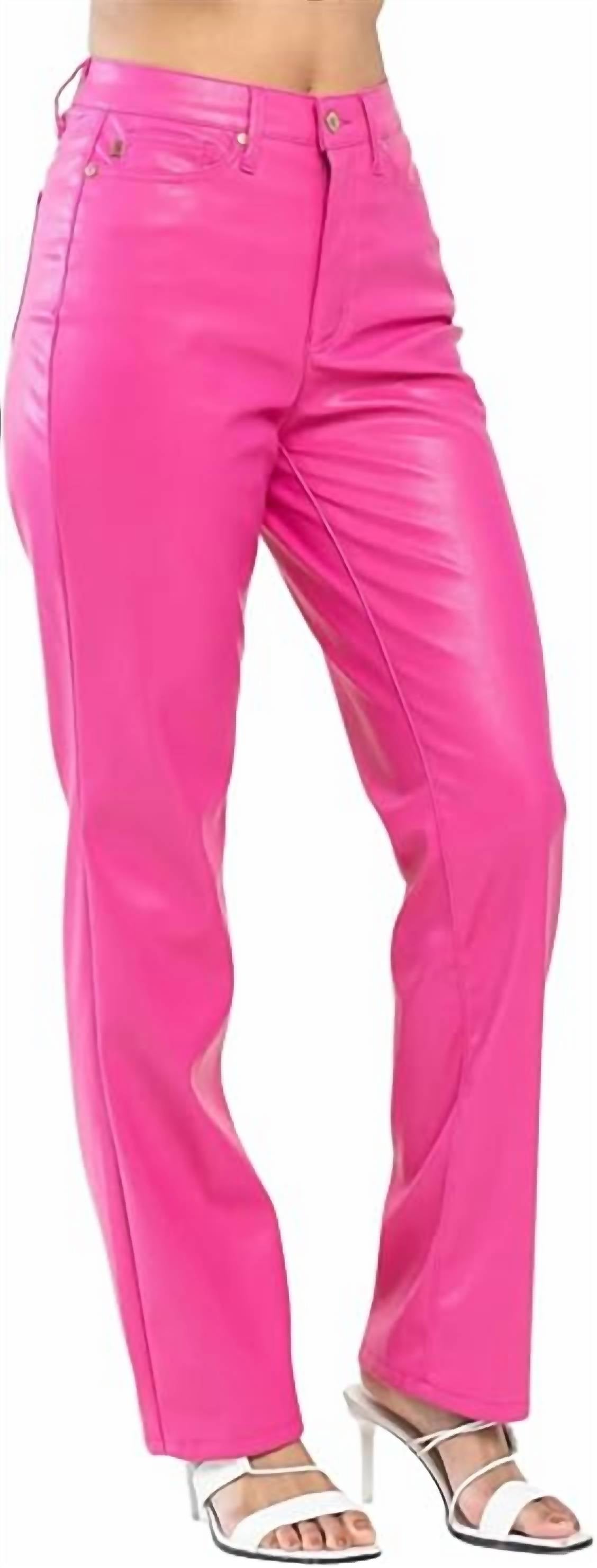 Judy Blue - Calça de couro sintético com controle superior