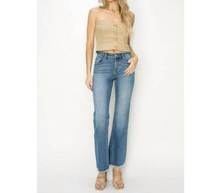 Risen - Calça jeans bootcut com cintura média e bainha desfiada