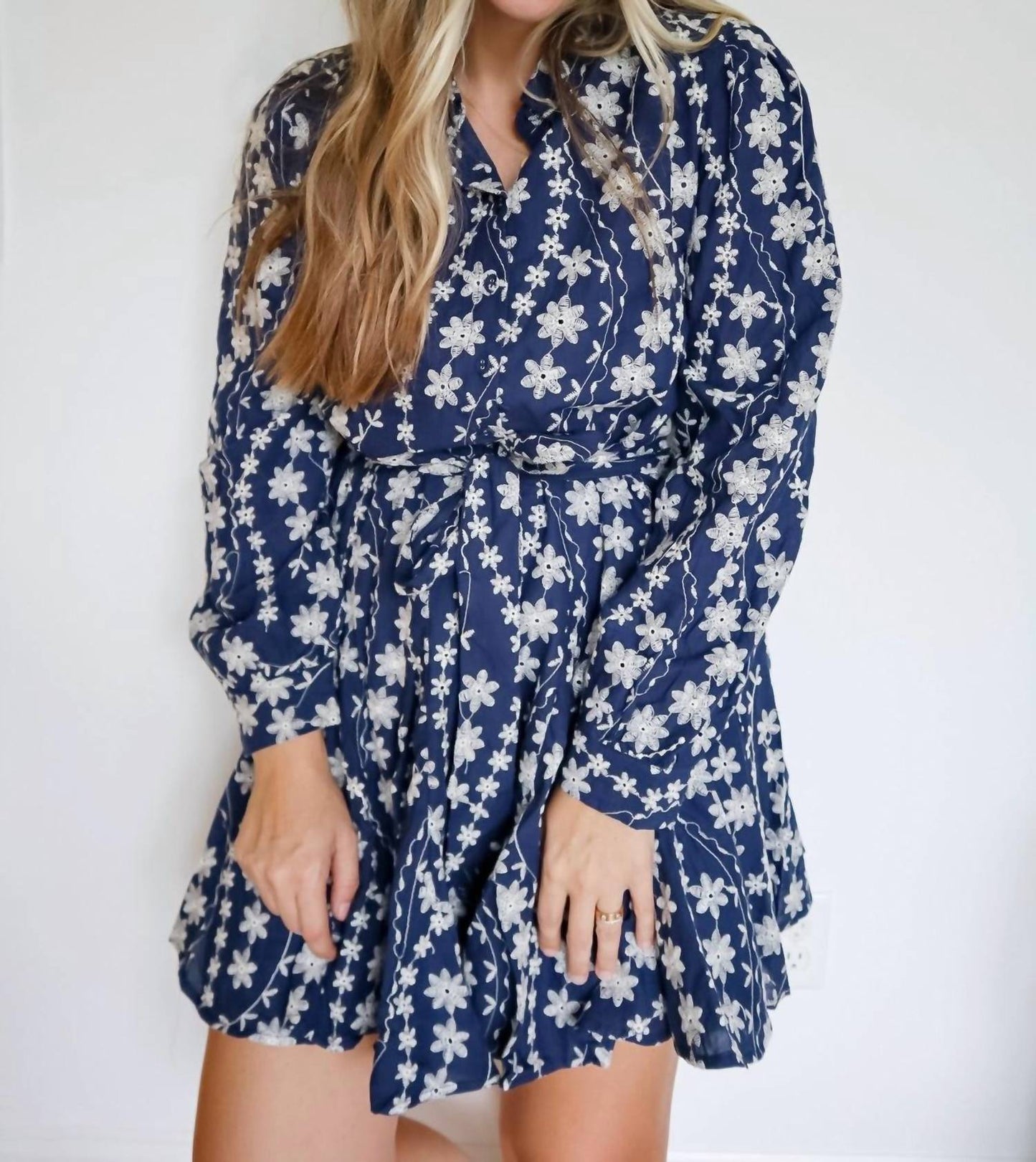 &Merci - Jenny Floral Embroidery Button Down Flared Mini Dress