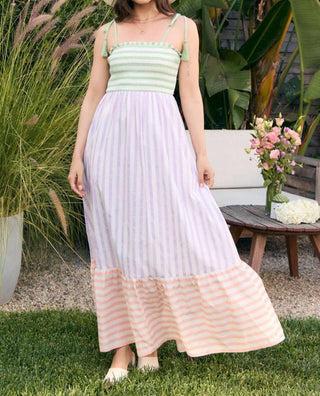 In February - Sherbert Striped Shoulder Tie Maxi Dress