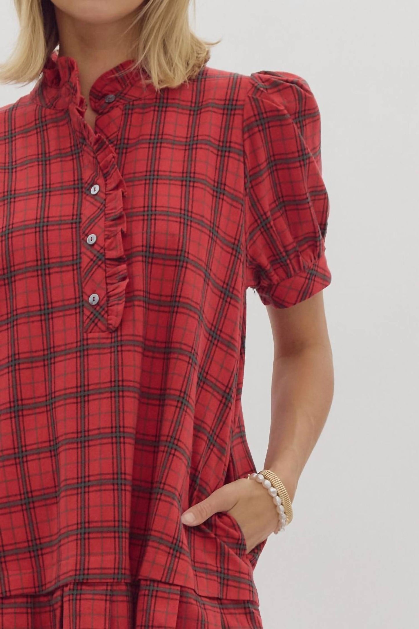 Entro - Plaid Buttoned Mini Dress