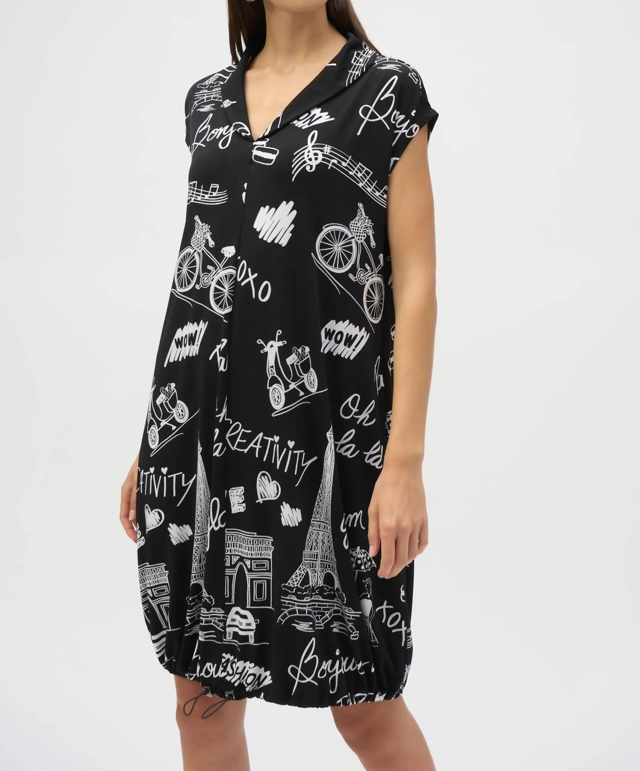 Joseph Ribkoff - Paris Print Cap Sleeve Cocoon Dress