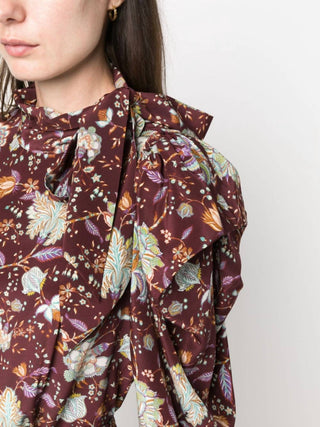 Ulla Johnson - Blusa de seda com manga comprida e laço, multicolorida