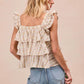 Bibi - Floral Print With Bow And Ruffle Square Neck Blouse