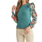 &Merci - Knit Sweater With Woven Floral Sleeves