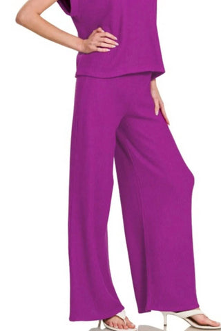 Trendsi - Conjunto de blusa e calça Zenana com mangas dobradas