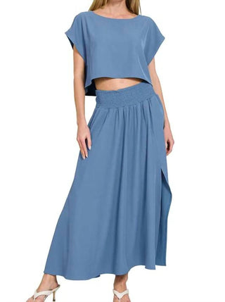 Trendsi - Conjunto de saia e camiseta cropped Zenana Heavy Woven Span