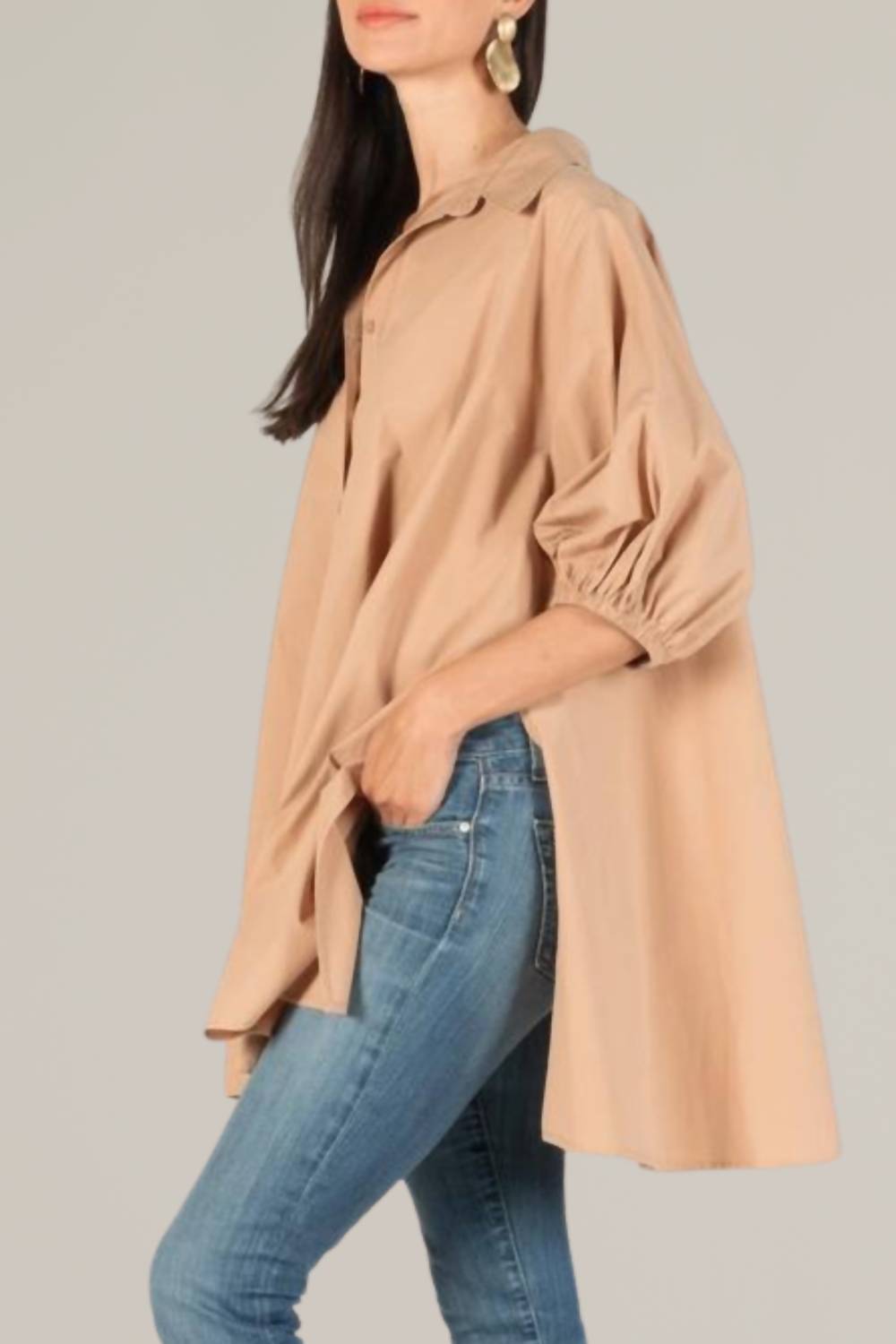 P.Cill - Poplin Puff Sleeve Button Down Tunic