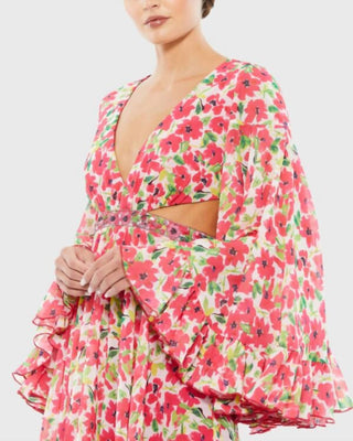 Mac Duggal - Vestido curto com recorte floral e manga sino