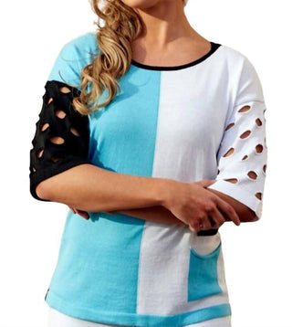 Angel - Blusa listrada com gola redonda e manga 3/4