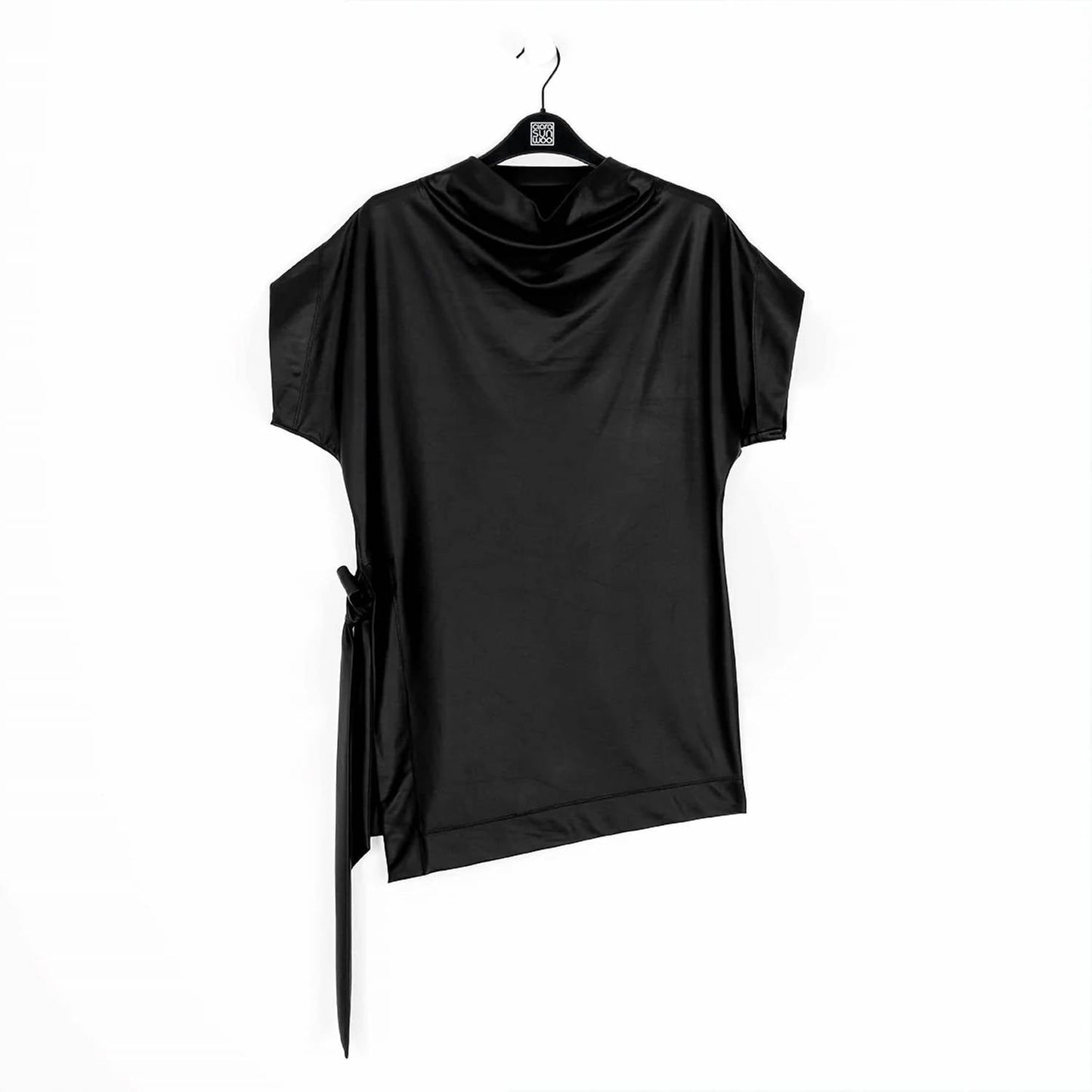 Clara Sunwoo - Liquid Leather Funnel Neck Side Vent Tie Tunic