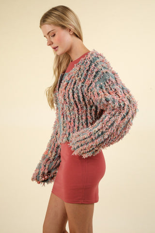 Jaqueta de malha com zíper VERY J Shaggy Yarn