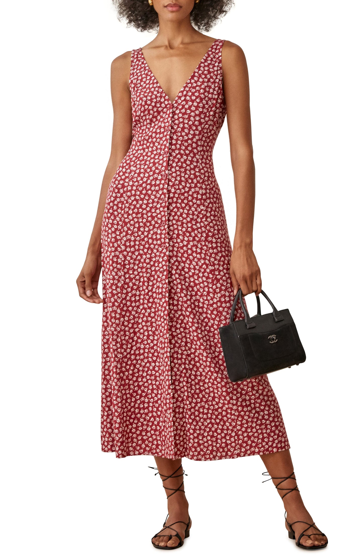 Women's Reformation Luke Floral Print Sleeveless Midi Dress, Size 12 - Ivory