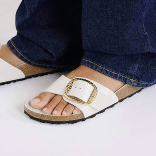 Birkenstock - Sandália estreita feminina Madrid Hammered com fivela grande