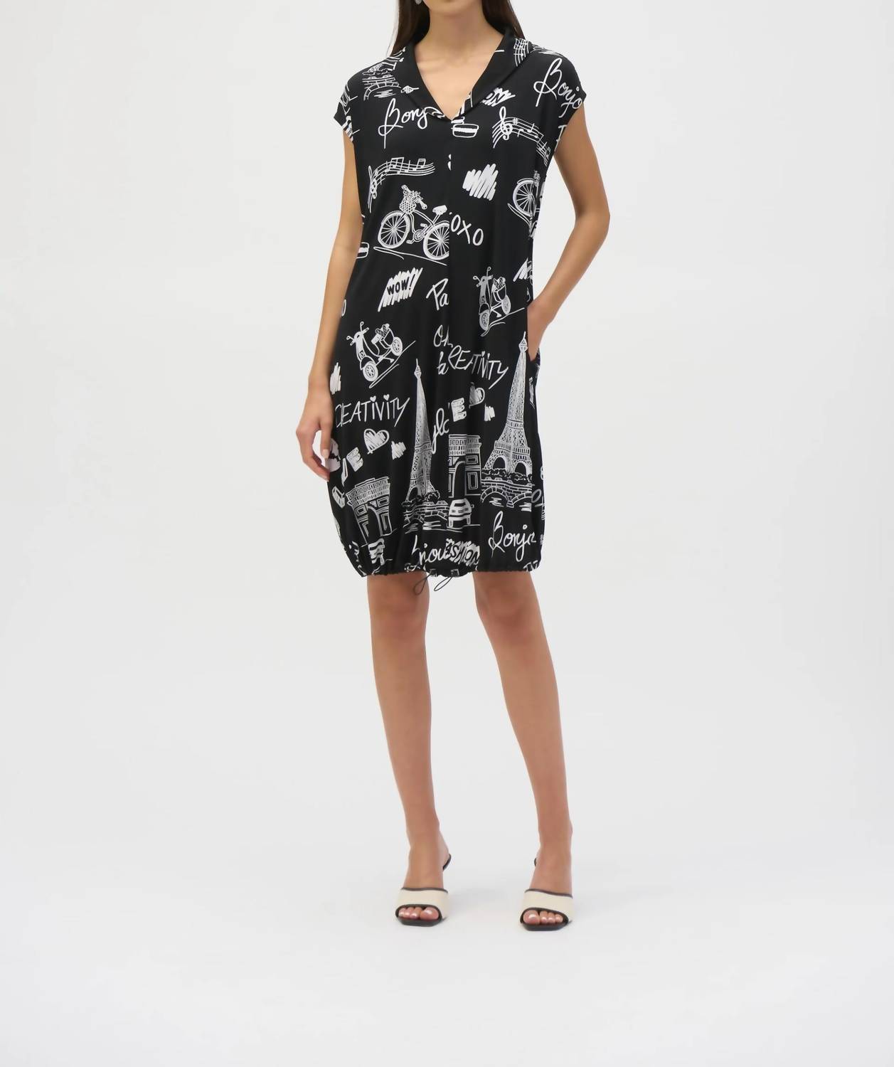 Joseph Ribkoff - Paris Print Cap Sleeve Cocoon Dress