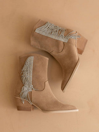 Oasis Society - Bota feminina estilo cowboy com franjas e strass
