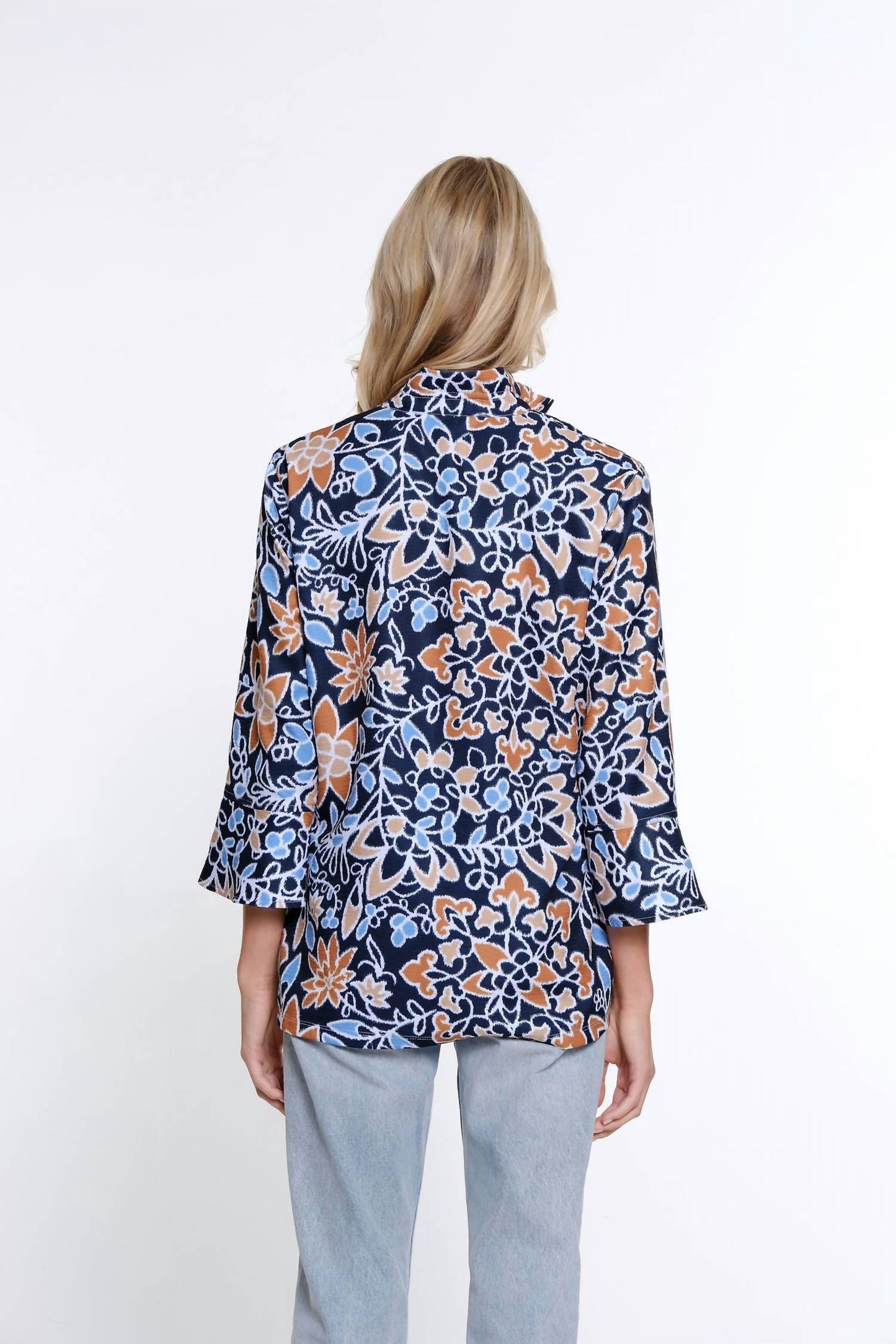Multiples - Indigo Floral Wire Collar Jacket