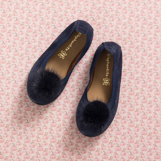 Elephantito - Girl's Suede Pom Pom Ballerina Shoe