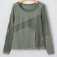 1 The Woman - Waffle Ribbed Lace Patchwork Long Sleeve Top