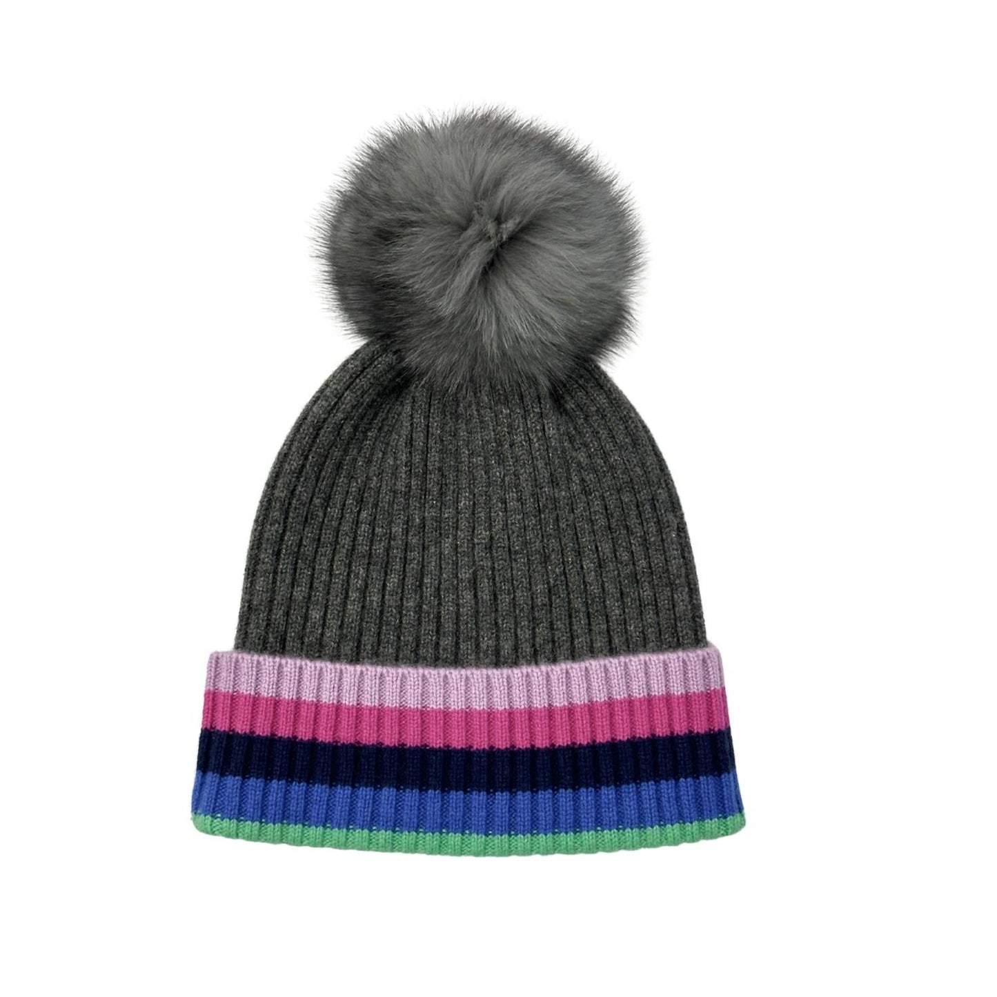 Alashan Cashmere - Women's Rainbow Tipped With Fox Pom Hat