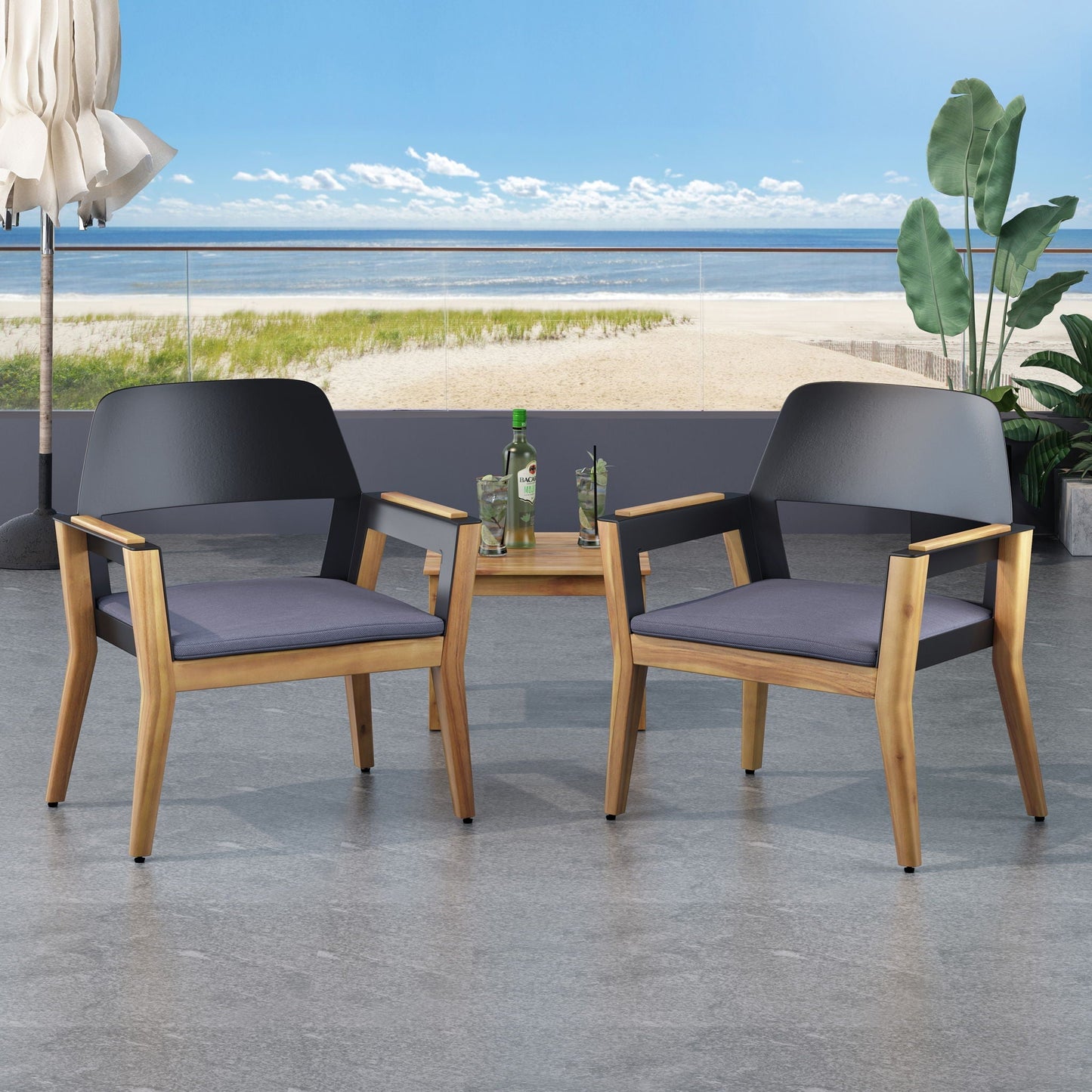 Soho Transitional Style Outdoor Club Chair Set of 2 with Cushions