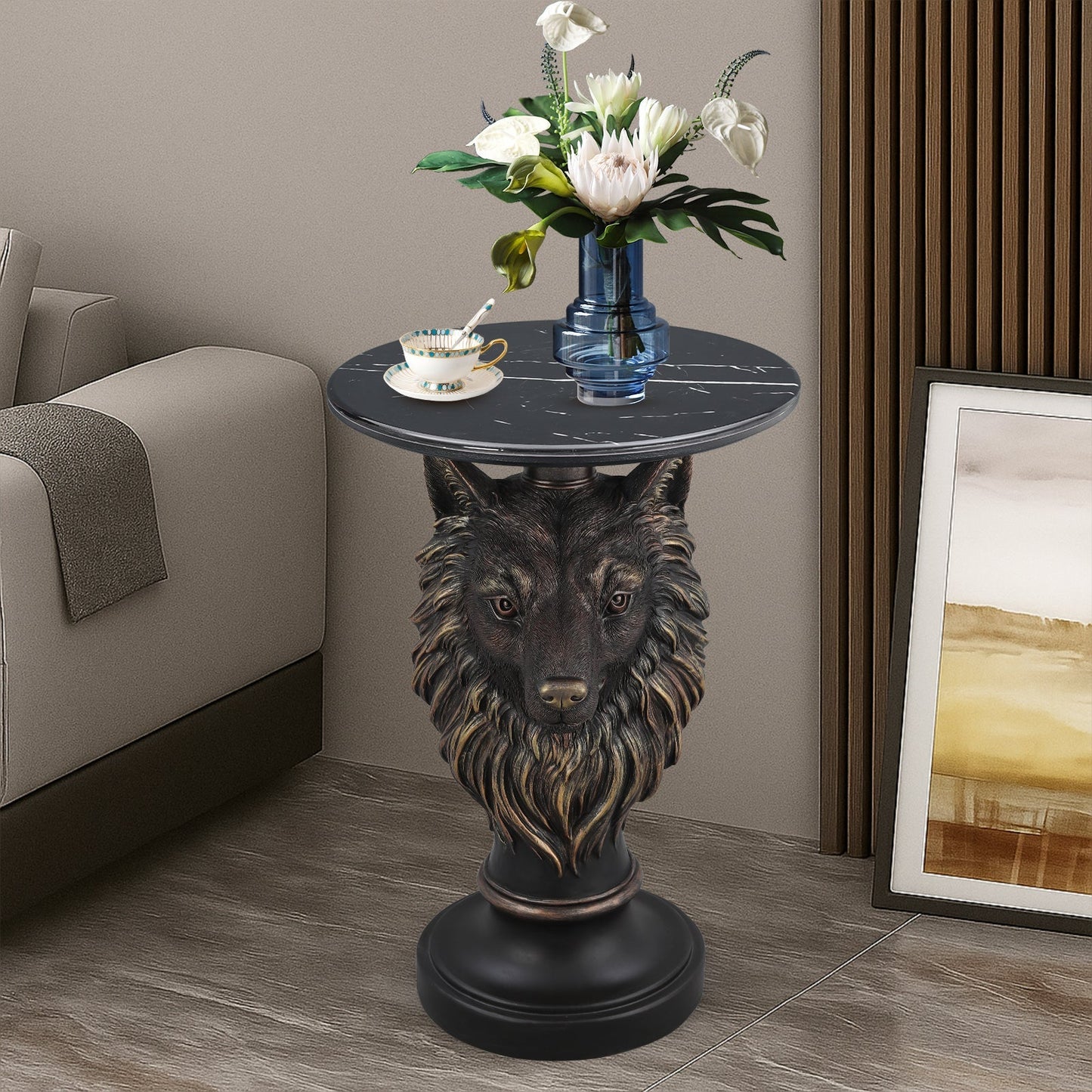 Wolf Head Accent Table Animal Statue