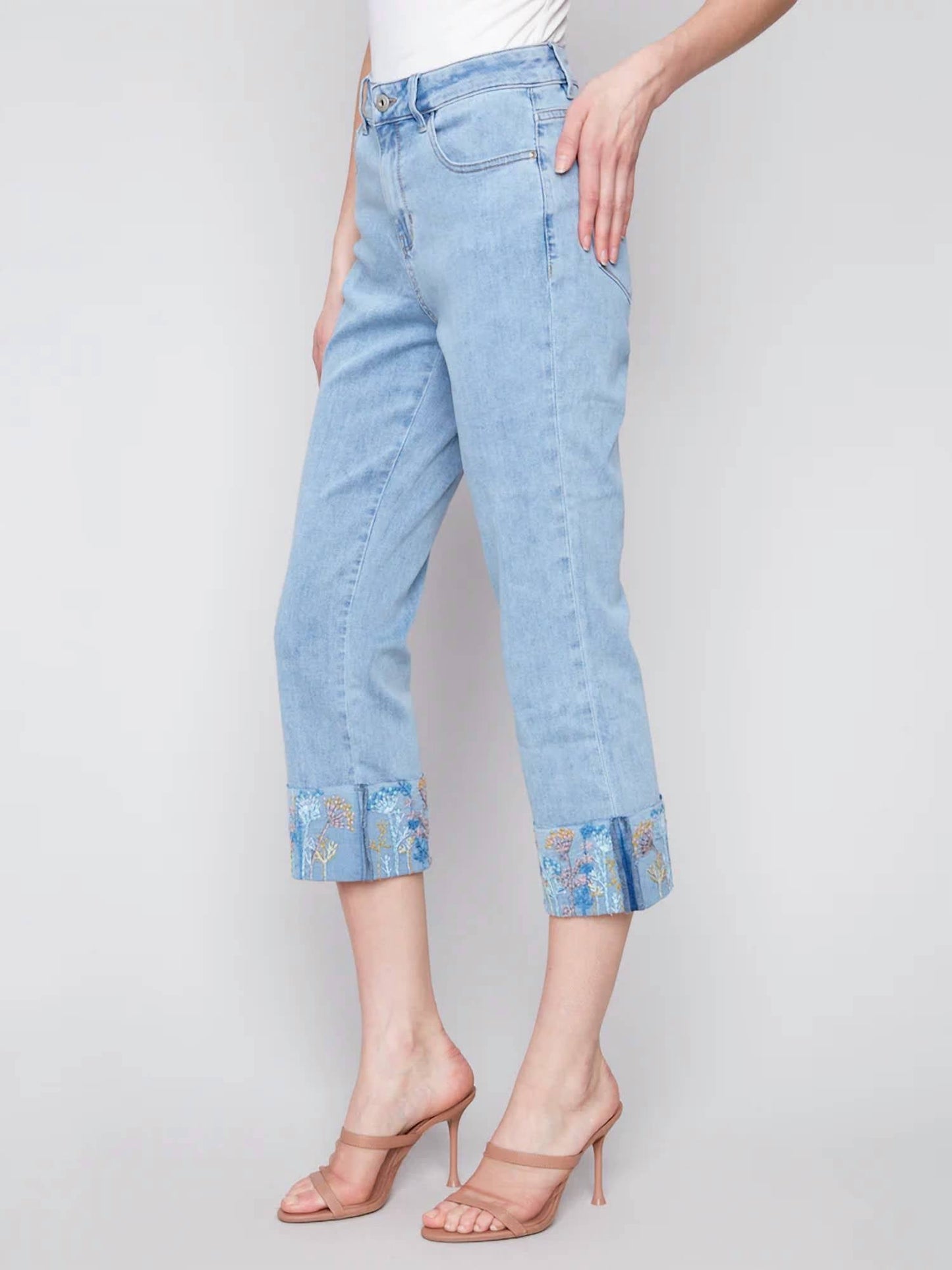 Charlie B - Embroidered Cuff Cropped Jean