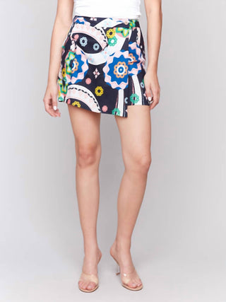 Charlie B - Printed Linen Blend Wrap Skort