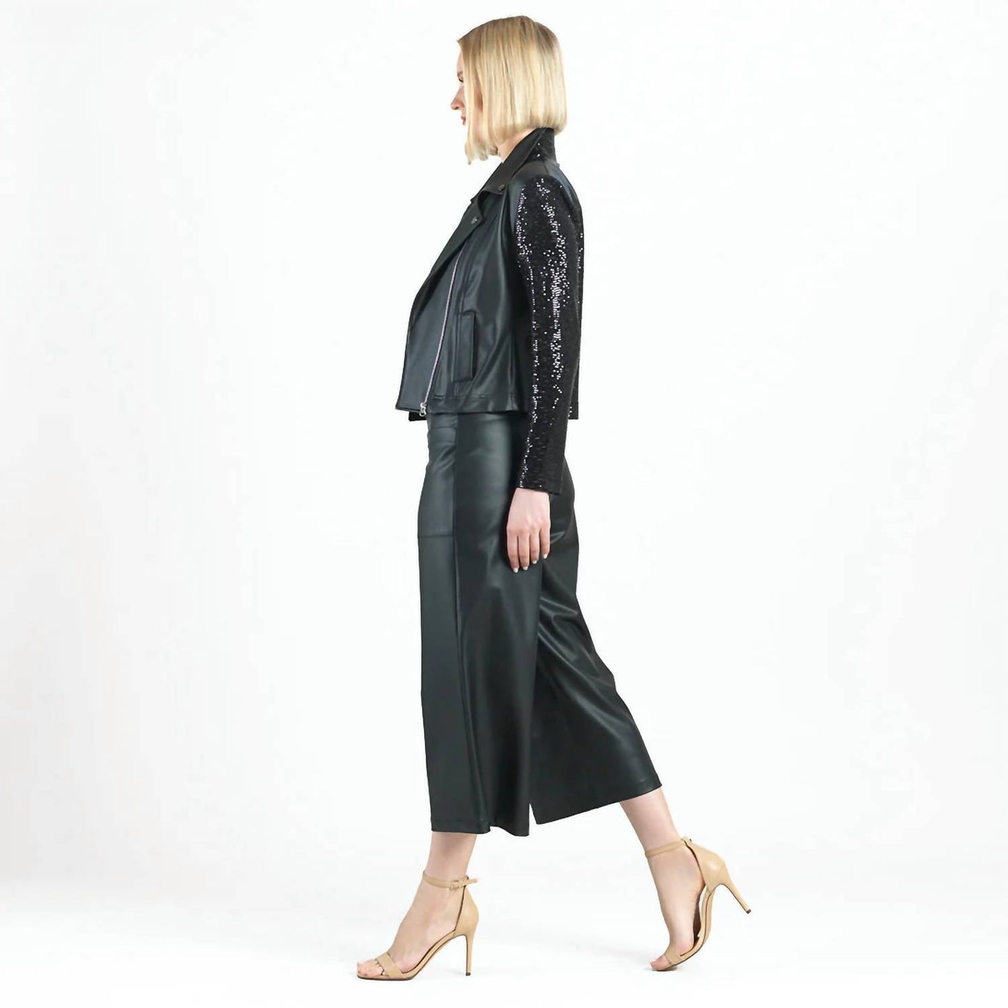 Clara Sun Woo - Sequin Knit Liquid Leather™ Sheen Moto Jacket