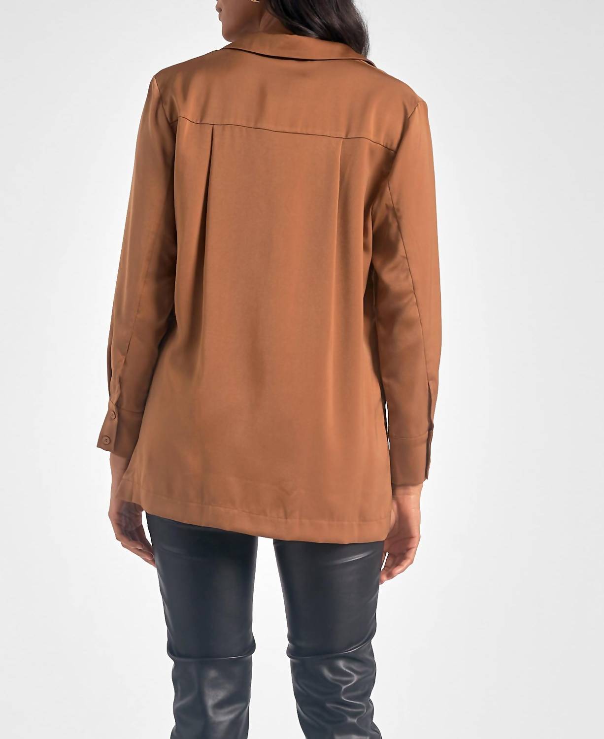 Elan - Button Down High Slit Blouse