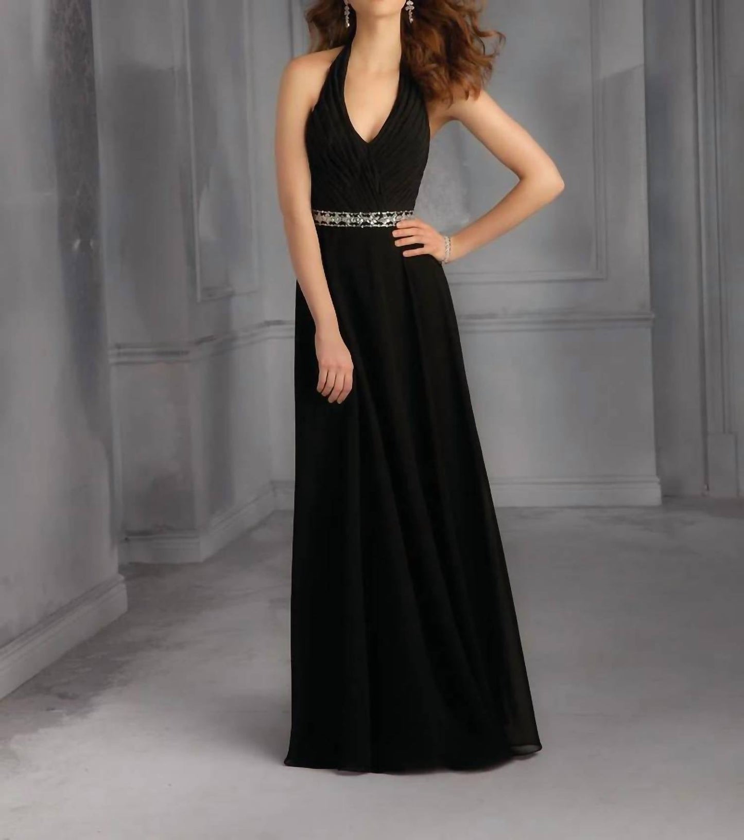 Morilee - Halter Chiffon Dress With Removable Beaded Sash