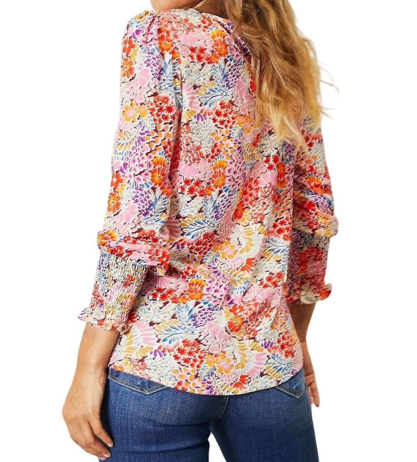 Double Take - Floral Elegance Puff Sleeve Blouse