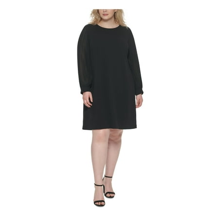 Tommy Hilfiger Women's Black Sheer Pleated Shift Dress - Plus Size