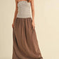 Miou Muse - Stripe Ribbed Top With Linen Dress