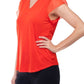 Adrianna Papell - V-neck Organza Flutter Sleeve Solid Moss Crepe Top