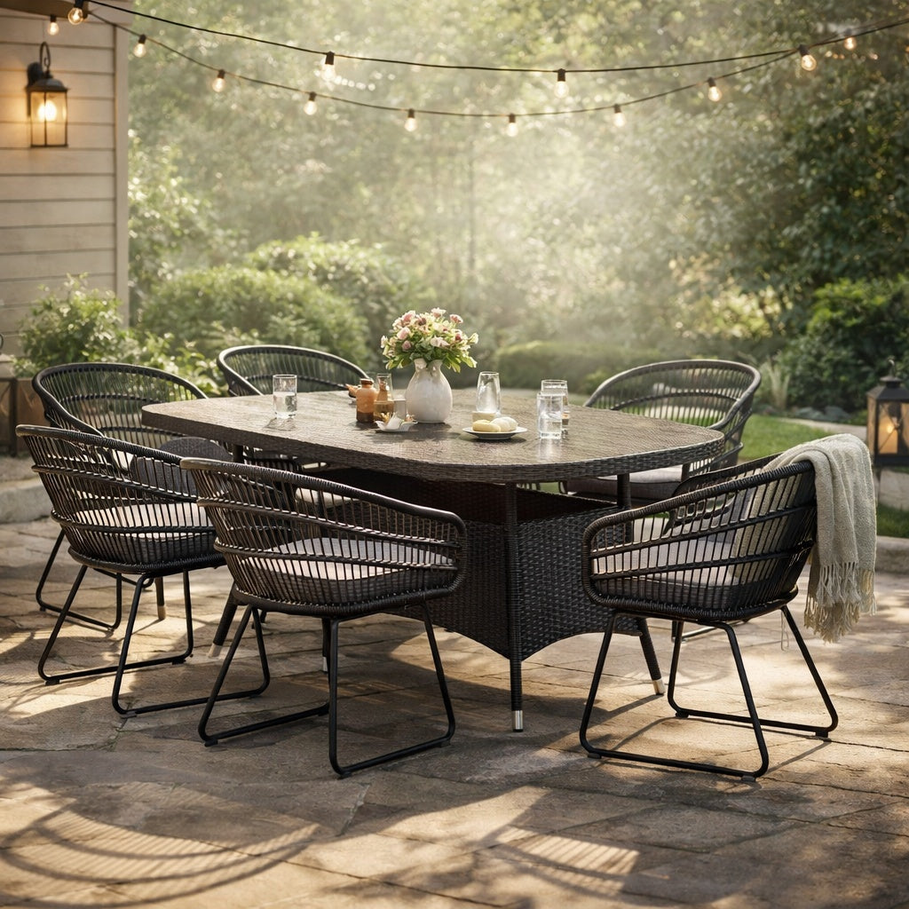 7-Piece Outdoor Wicker Dining Set for 6